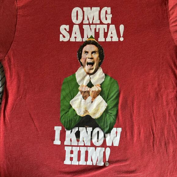 Elf “OMG Santa, I Know Him!” Red t-shirt size Medium, Christmas festive holiday - Picture 3 of 7